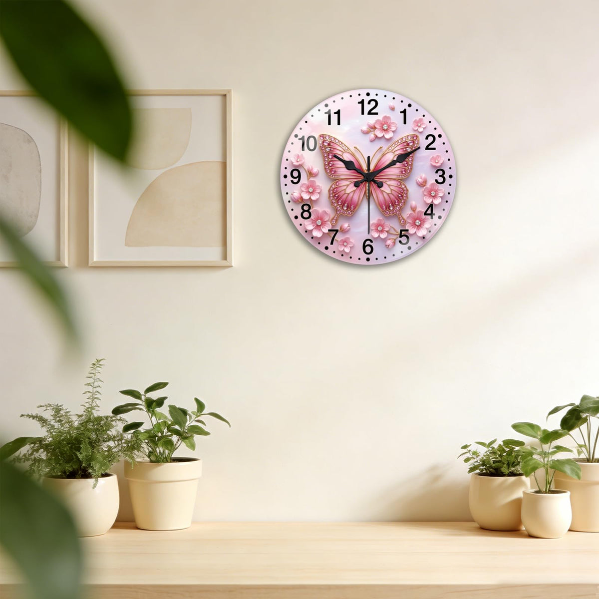 Butterfly Flowers Wall Clocks Battery Operated (Diamond Butterfly and Flowers)