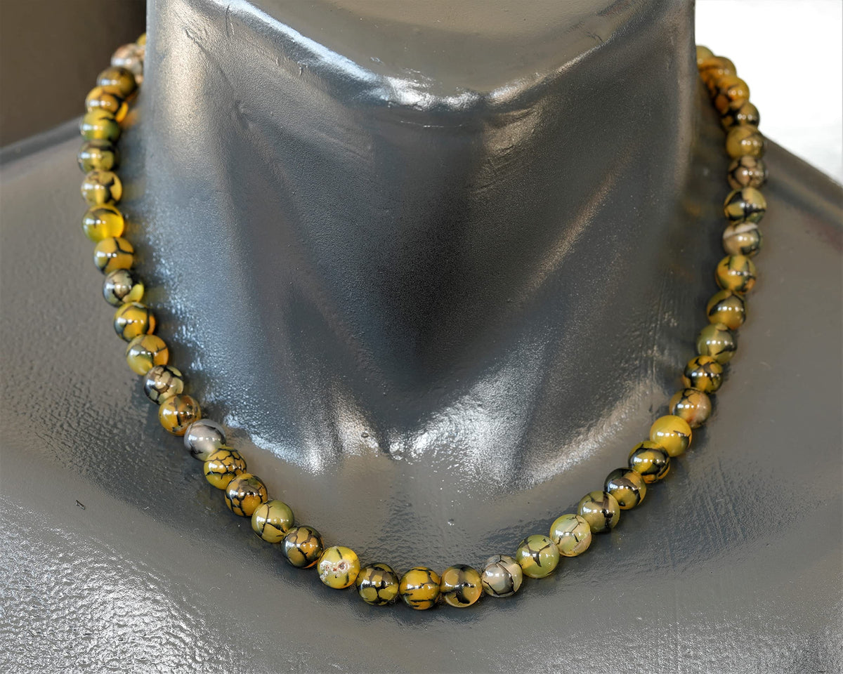 Natural Dragon Vein Agate Beaded Choker Necklace (Dragon Vein / 16 Inches)