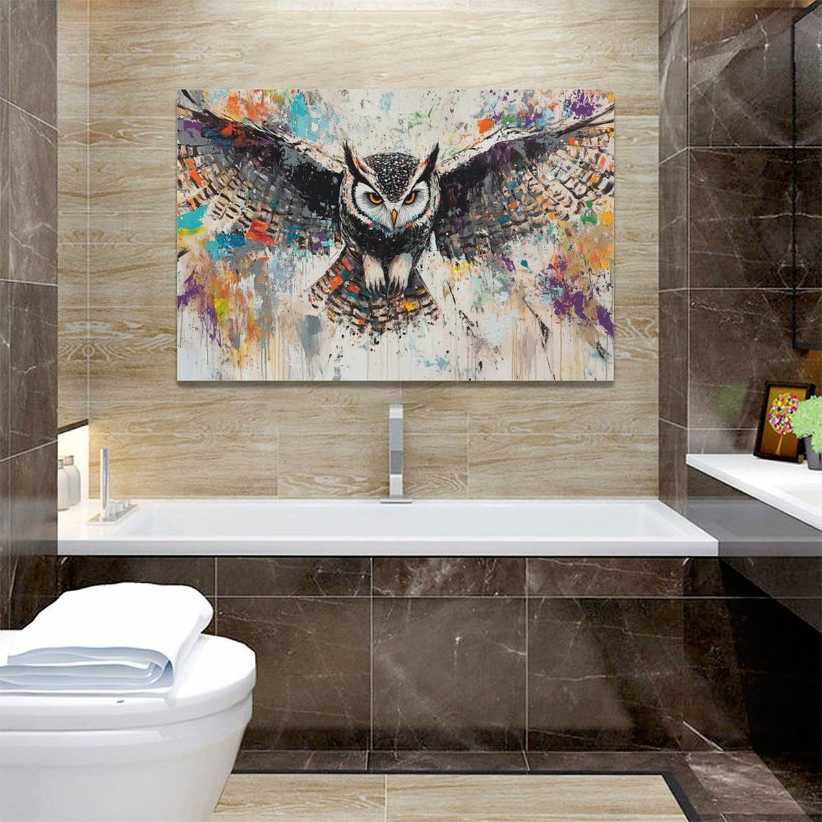 Large Framed Banksy Owl Wall Art Owl Wall Decor Wild Animal 60"x30" (owl / 60"L x 30"W)