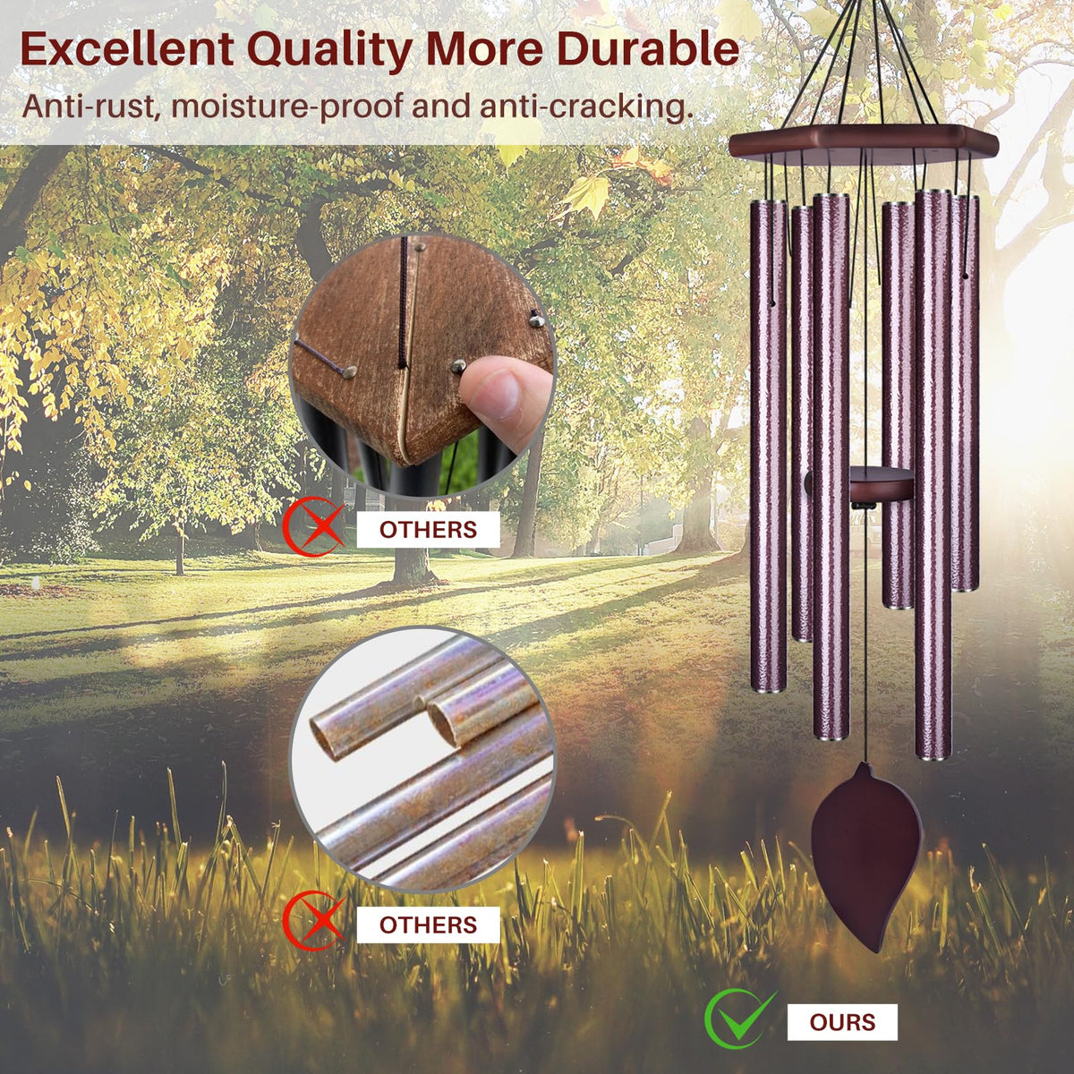 Sympathy Wind Chimes for Outside Deep Tone (38IN brown)