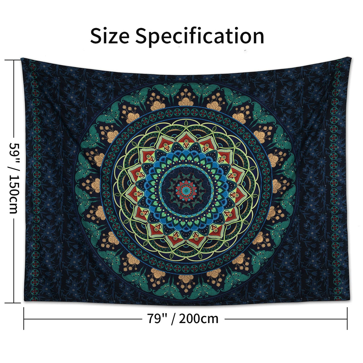 Boho Mandala Tapestry Aesthetic Wall Hanging Psychedelic Hippie Butterfly Tapestries Vintage Wall Art Home Decor for Bedroom (79"L x 59"W / Mandala Tapestry -Green)