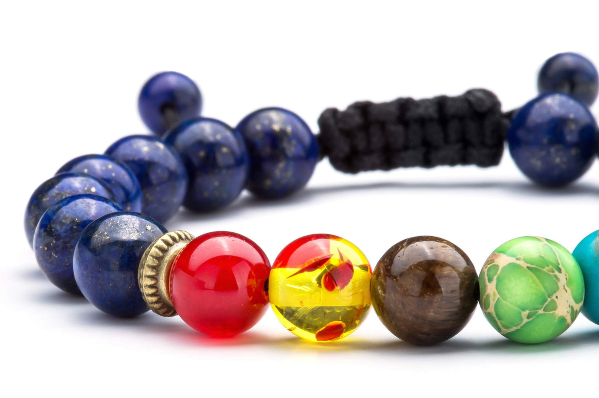 8mm Lava Rock 7 Chakras Diffuser Bracelet Braided Rope Natural Stone Yoga Beads Bracelet Bangle (Lapis lazul-21004)
