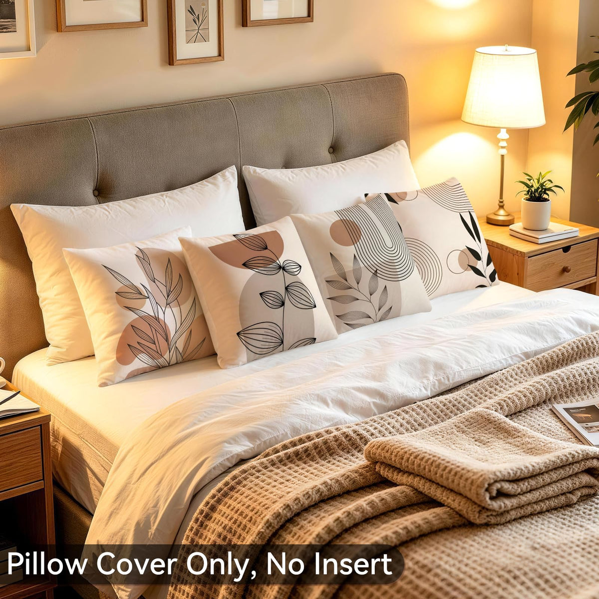 Beige Boho Abstract Geometric Pillow Covers Set of 4 (Bohemian Geometry 42 / 18" x 18" (Pack of 4))
