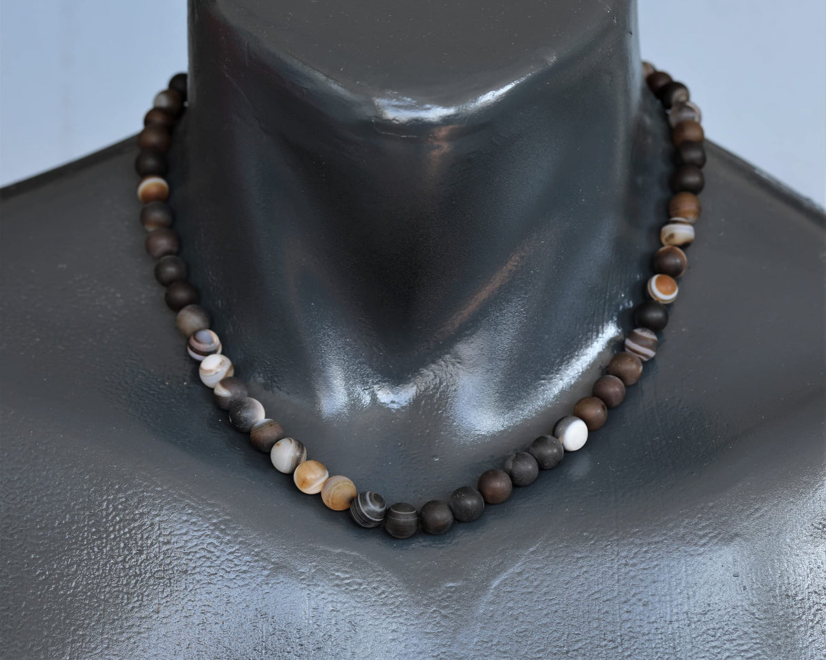 Natural Matte Brown Agate Beaded Choker Necklace (Matte Brown Agate / 30 Inches)