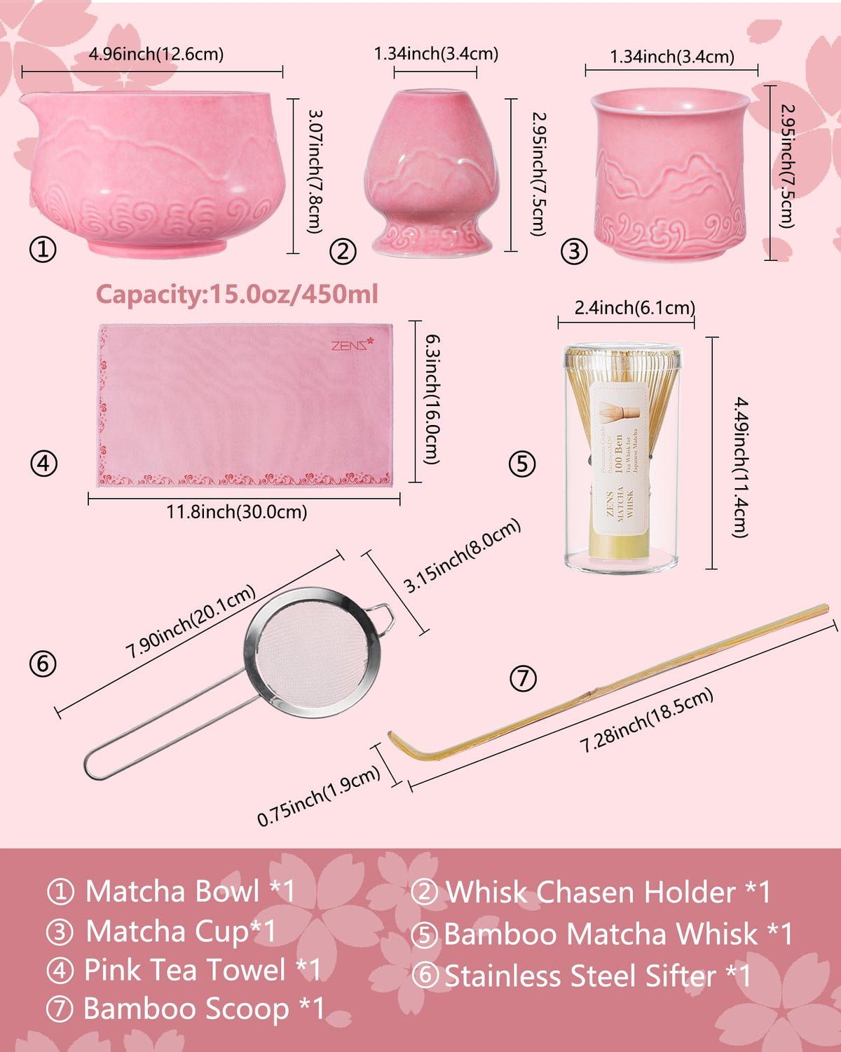 Premium Matcha Whisk Set with Blooming Cup (02-Pink / 7 Pcs)
