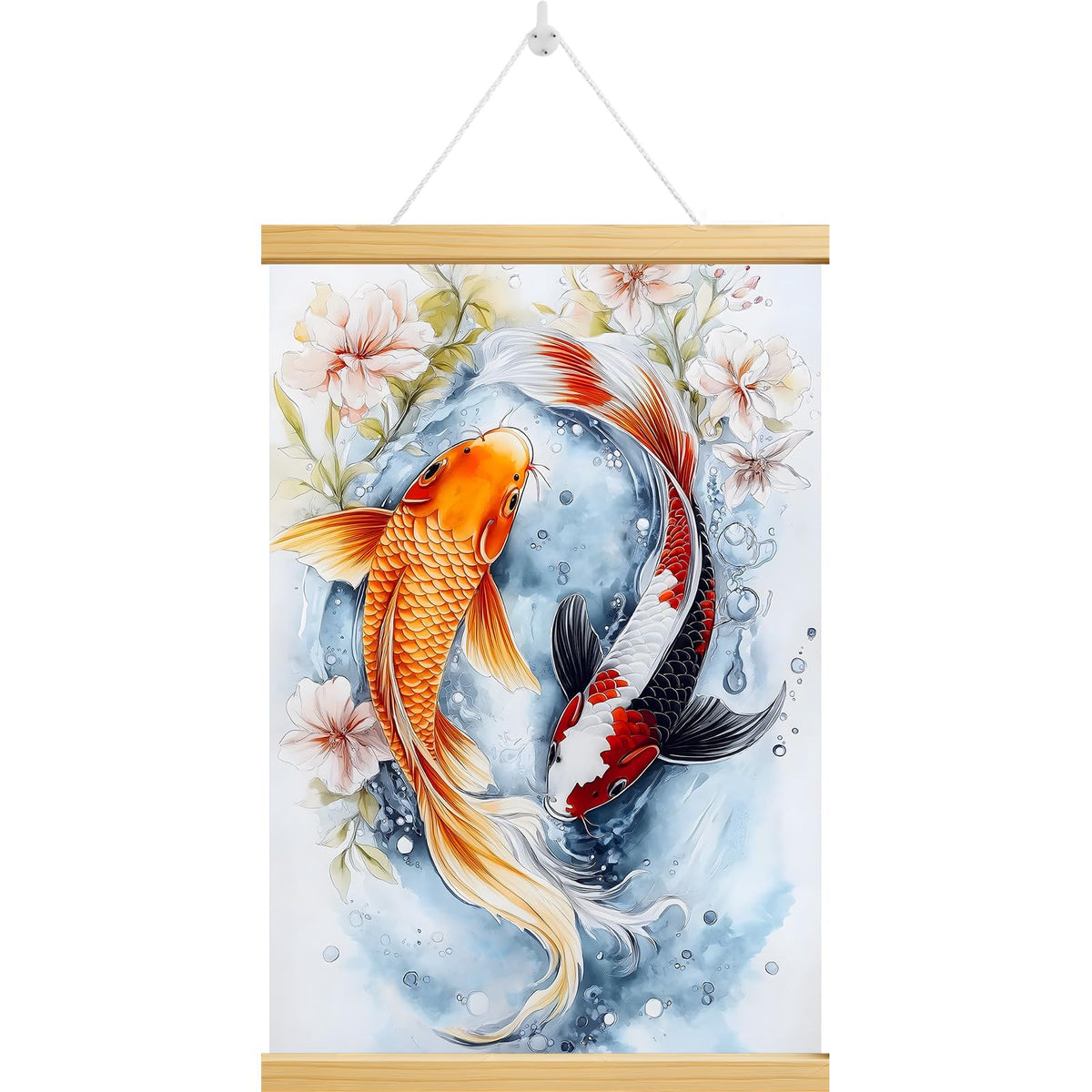 Koi Fish Canvas Wall Scroll (White)