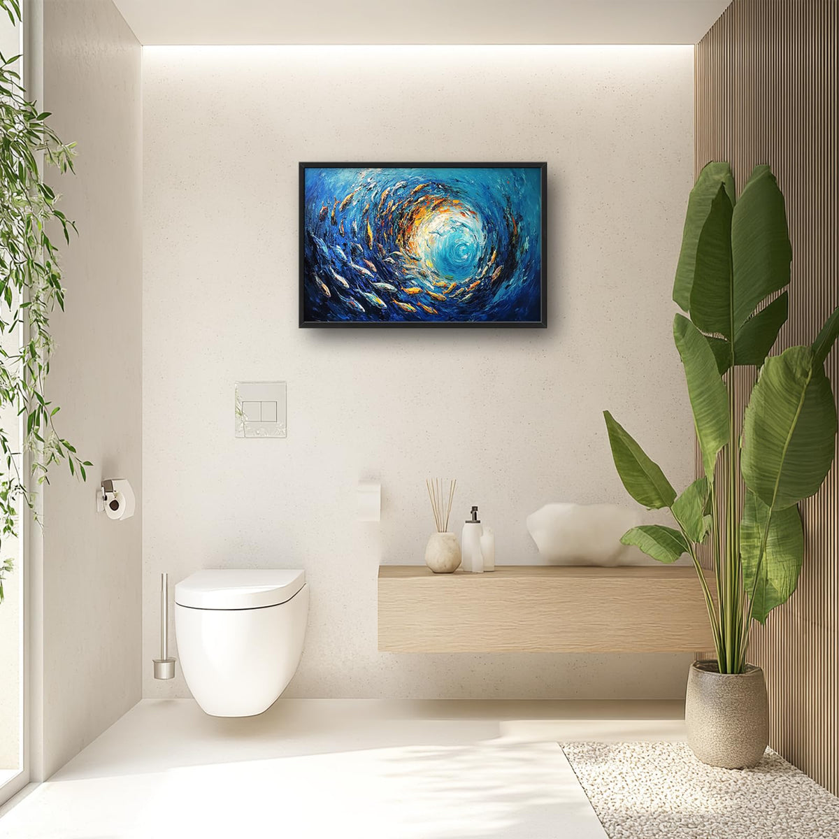 Large Framed Abstract Ocean Fish Wall Art Decor Canvas Print 36" L x 24" W (Ocean Fish / 36"L x 24"W)