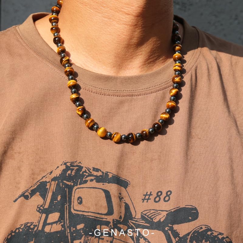 Healing Crystal Black Obsidian Tiger Eye and Hematite Beads Necklace Triple Protection Necklace for Men Women (Brown)