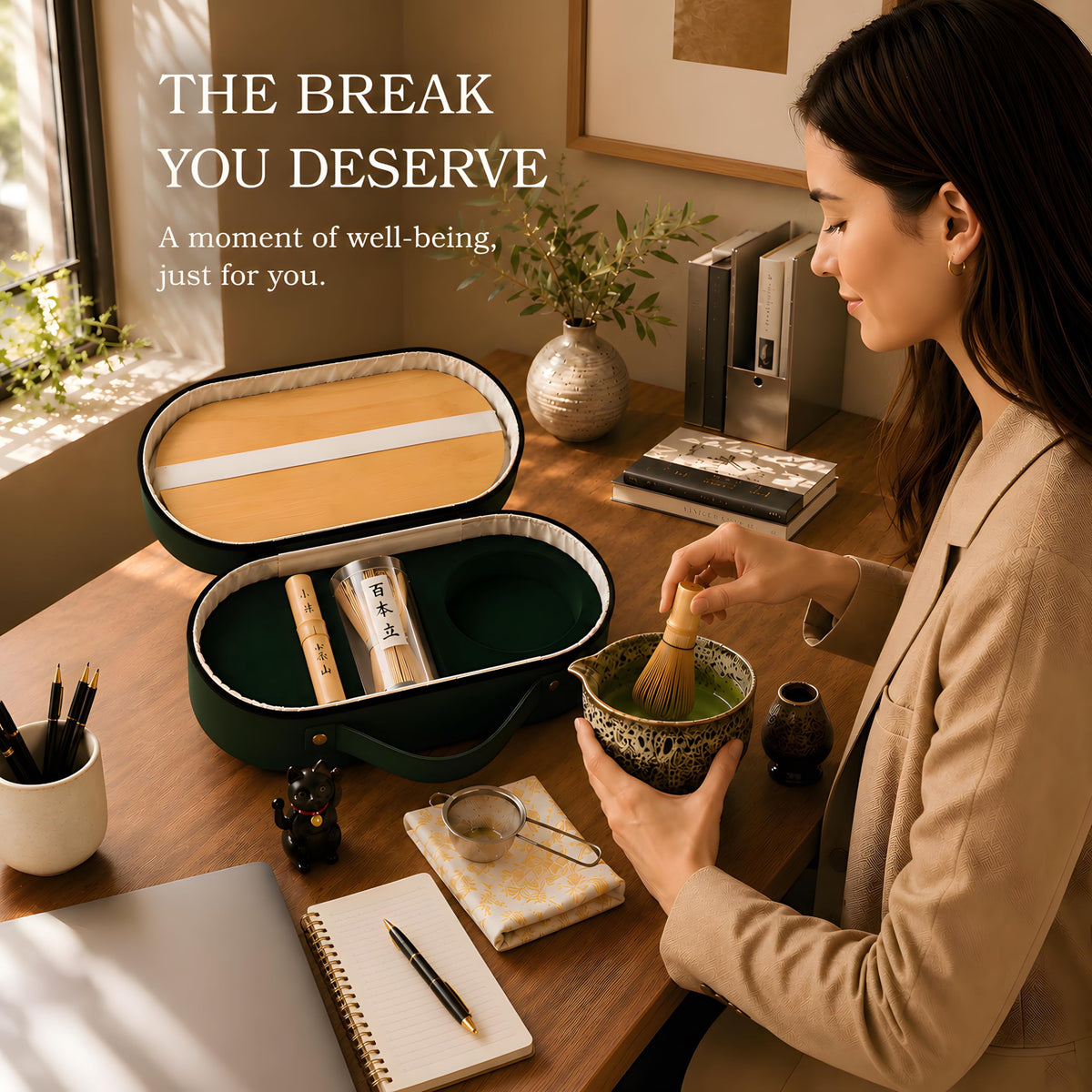 YŪMICHA Matcha Whisk Set (Green/Black)