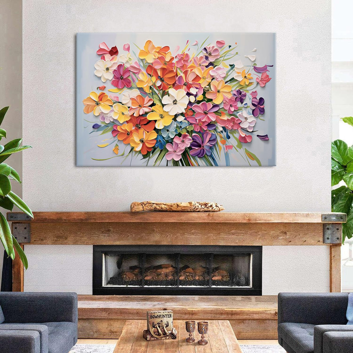 Colorful Wildflower Wall Art Watercolor Daisy and Poppy Floral Canvas Prints Large Botanical Flower Wall Decor for Living Room Bedroom Bathroom (48"L x 32"W / Flower-1)