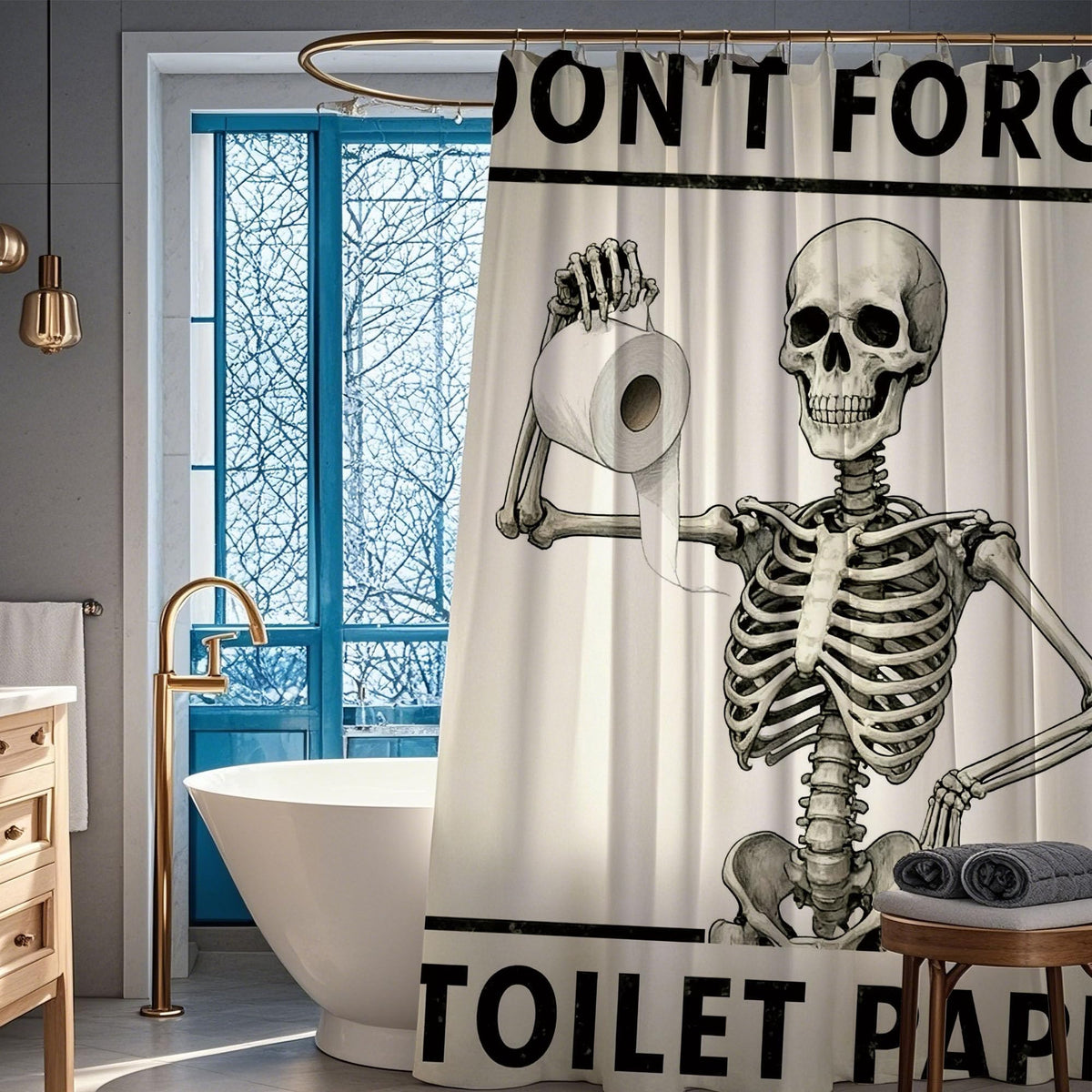Funny Halloween Skull Skeleton Shower Curtain Gothic Spooky Bathroom Decor (60"W x 72"L (Pack of 1) / Funny Skull)