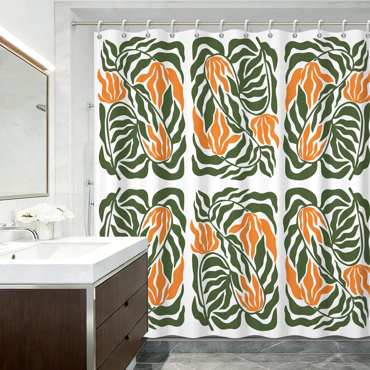 Modern Botanical Shower Curtain 71x74 Inch (Abstract Tropical Leaf)
