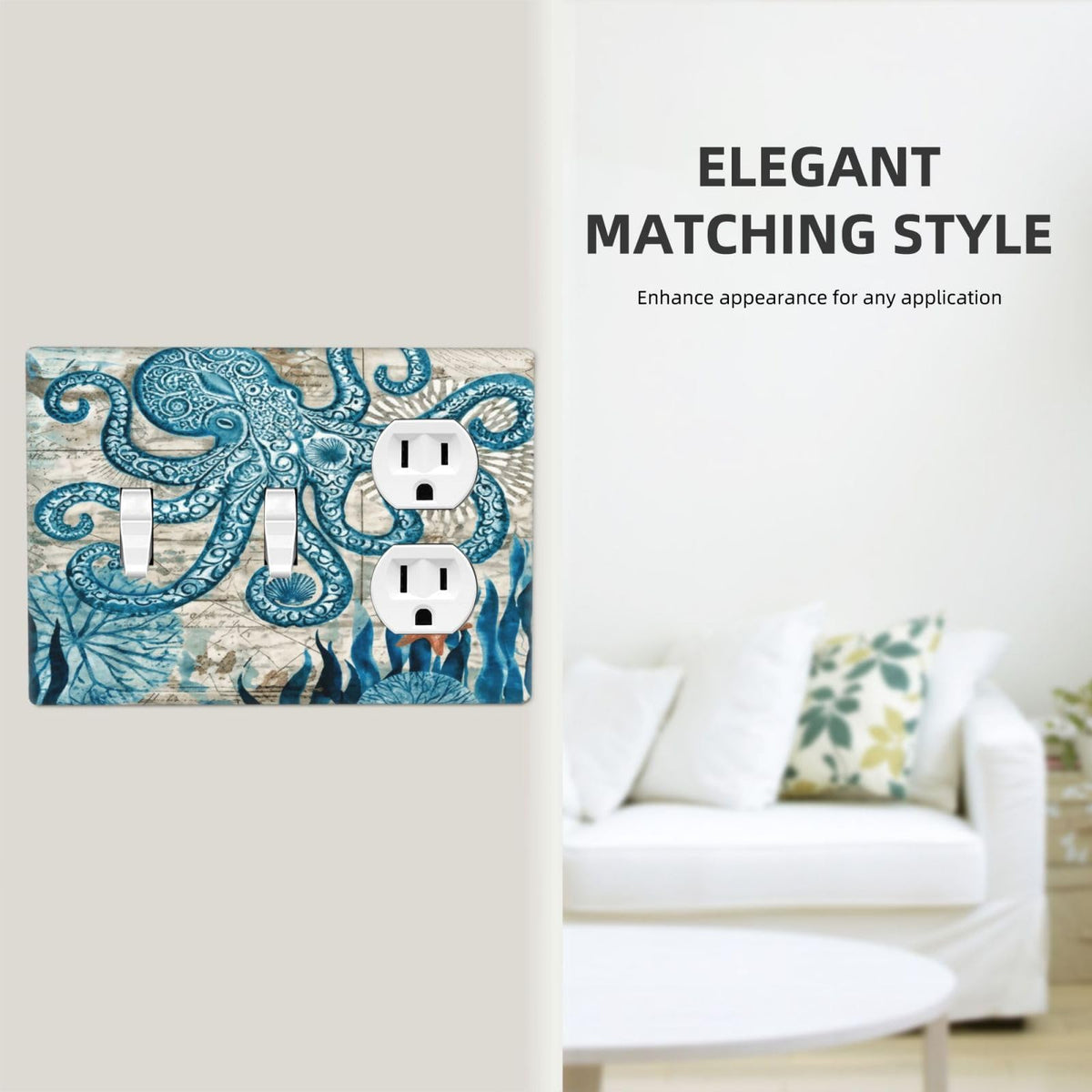 Nautical Ocean Starfish Octopus 3 Gang Combination 2 Toggle 1 Duplex Receptacle Outlet Covers Light Switch Cover Combo Wallplate Decorative Faceplate (Nautical Ocean Starfish Octopus / 3 Gang 2 Toggle 1 Duplex)