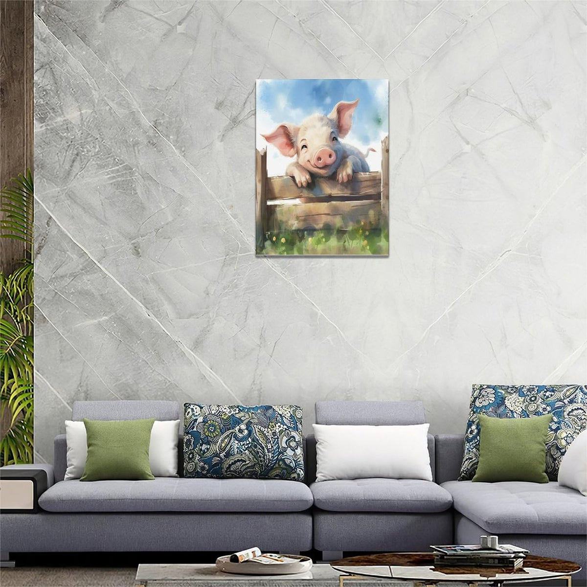 Farmhouse Pig Wall Art Pig Pictures Wall Decor Canvas Print Painting Home Decoration Artwork For Living Room Office Bedroom Bathroom Framed 12"X16" (16"L x 12"W / Pig)