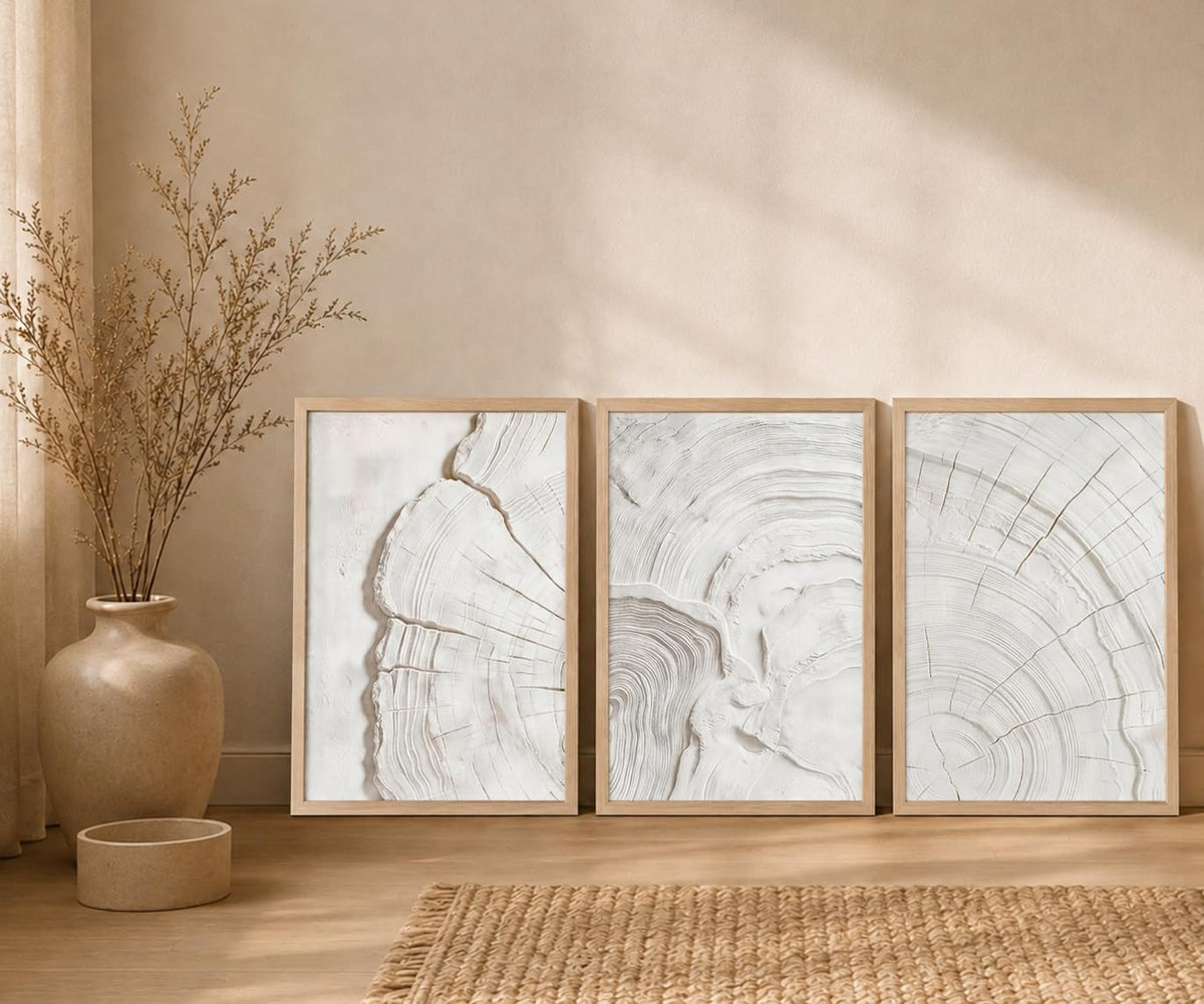 Abstract White Tree Ring Wall Art (Tree Ring / 12 X 16 Inches)