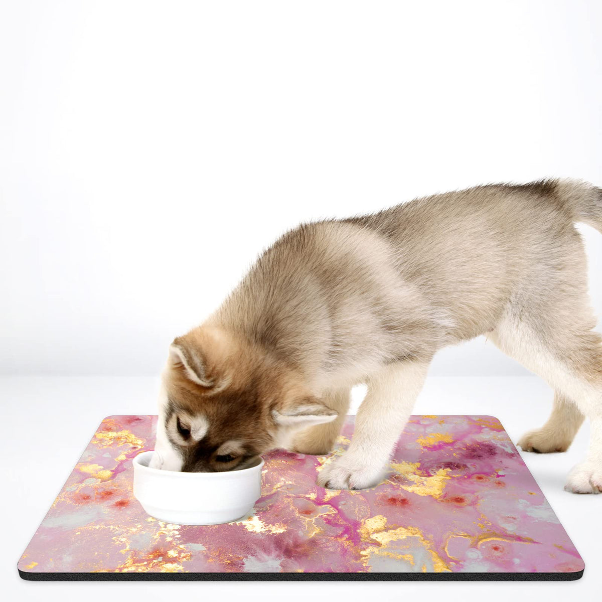 Dog Food Mat 16" x 24" Absorbent Dog Cat Bowl Mat for Food and Water (Pink Gold Abstract / 16"L x 24"W)