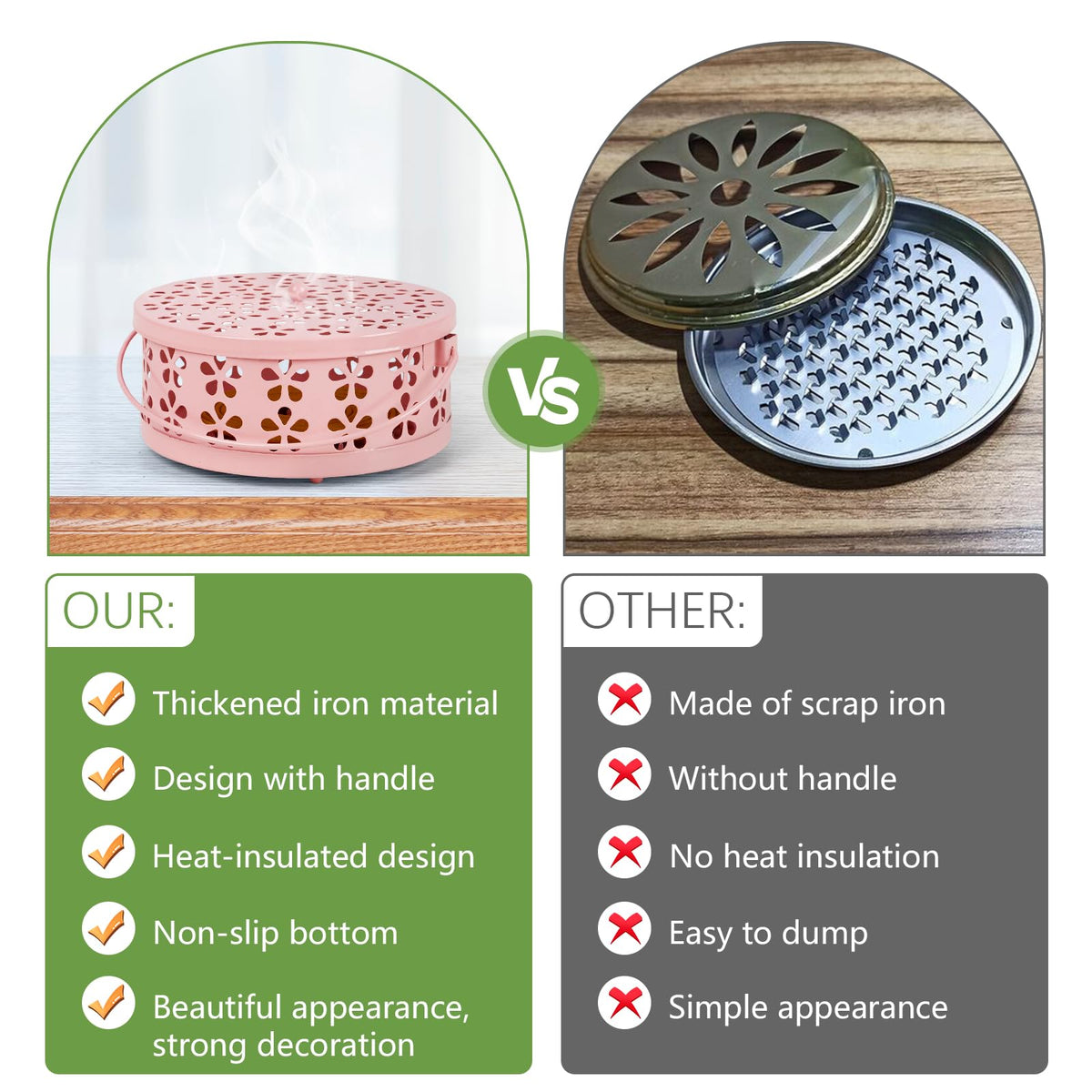 2 Pack Portable Iron Mosquito Coil Holder with Handle (2 Pack Pink)