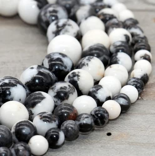 108 Pcs Zebra Jasper Beads for Jewelry Making 8 MM Black and White Zebra Gemstones Loose Beads for Bracelet Making (Zebra Jasper / 8MM, 108pcs)