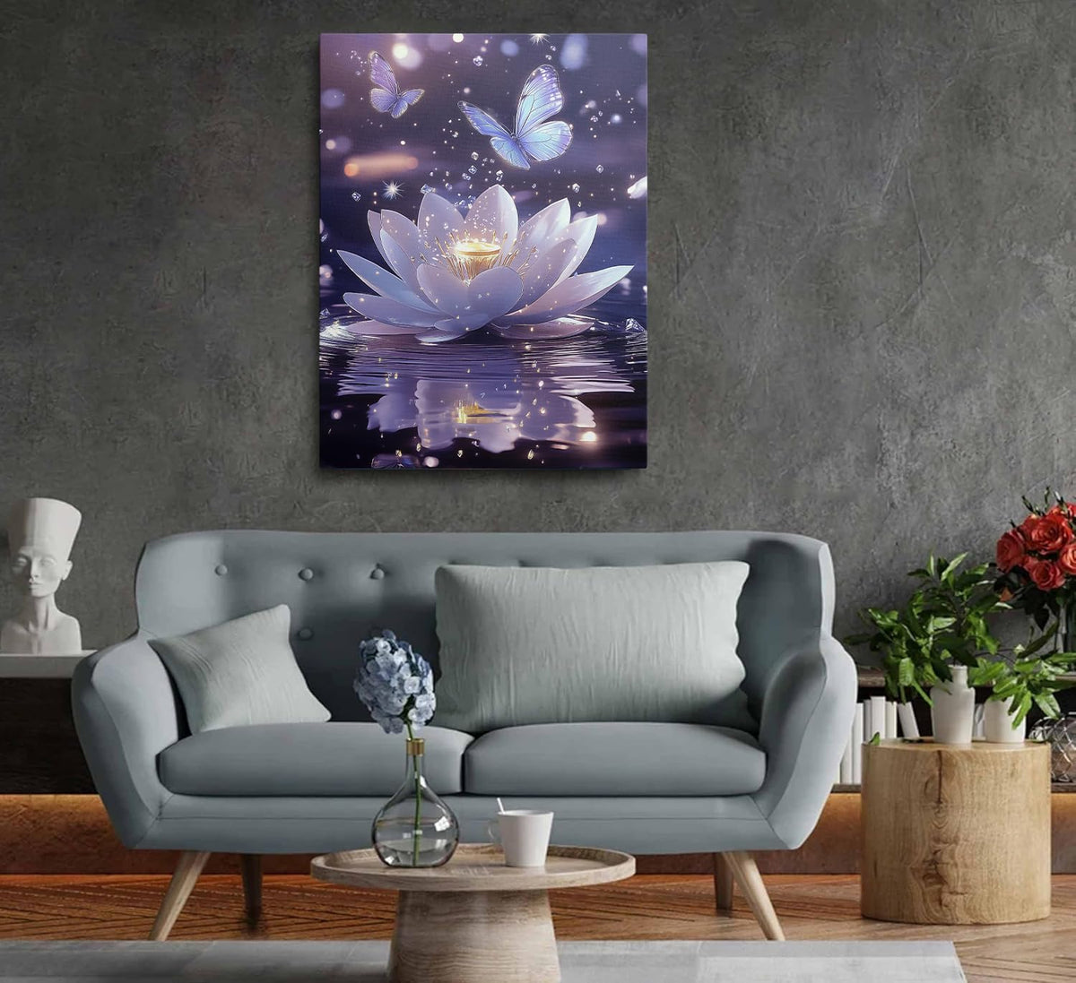 Framed Zen Meditation Serene Purple Lotus Flower Floral Canvas Wall Art (Flower03 / 16"L x 12"W)