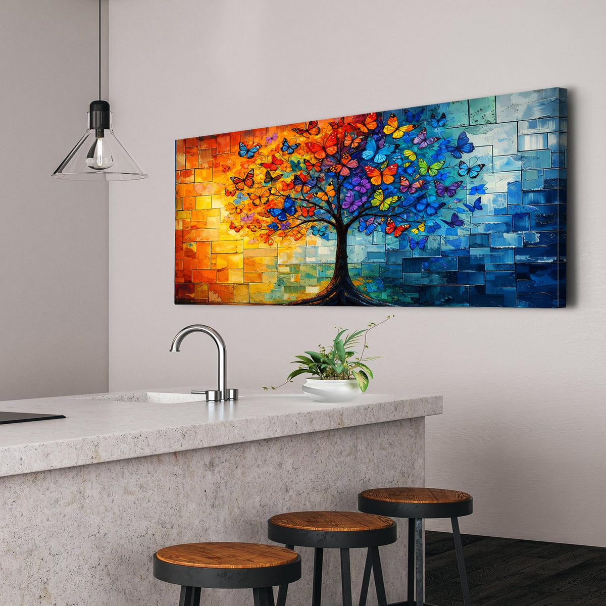 Colorful Wall Art Tree of Life Wall Decor Butterfly Trees Picture for Living Room (48"L x 24"W / Tree of Life)