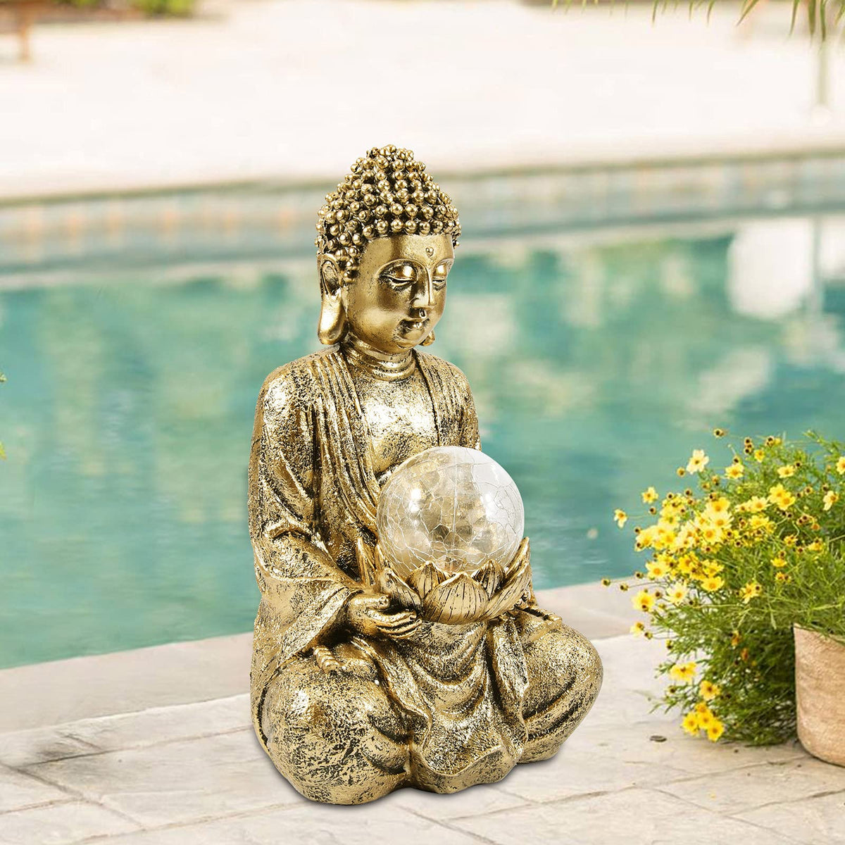 Meditating Zen Buddha Statue with Solar Light (Gold)