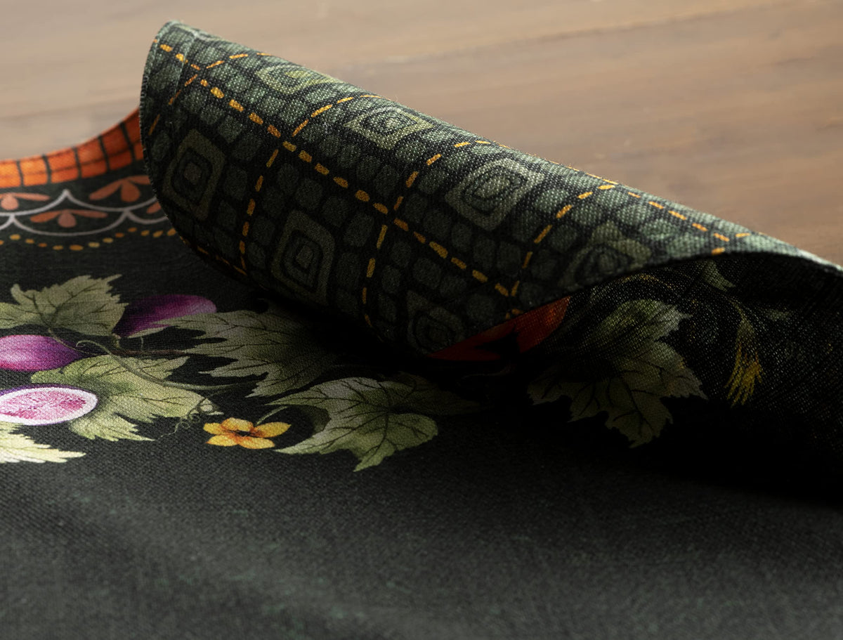 Placemats Set of 4 Reusable 100% Cotton (044 - Pumpkin Garden - Dark Green / 13" X 19" (Pack of 4))