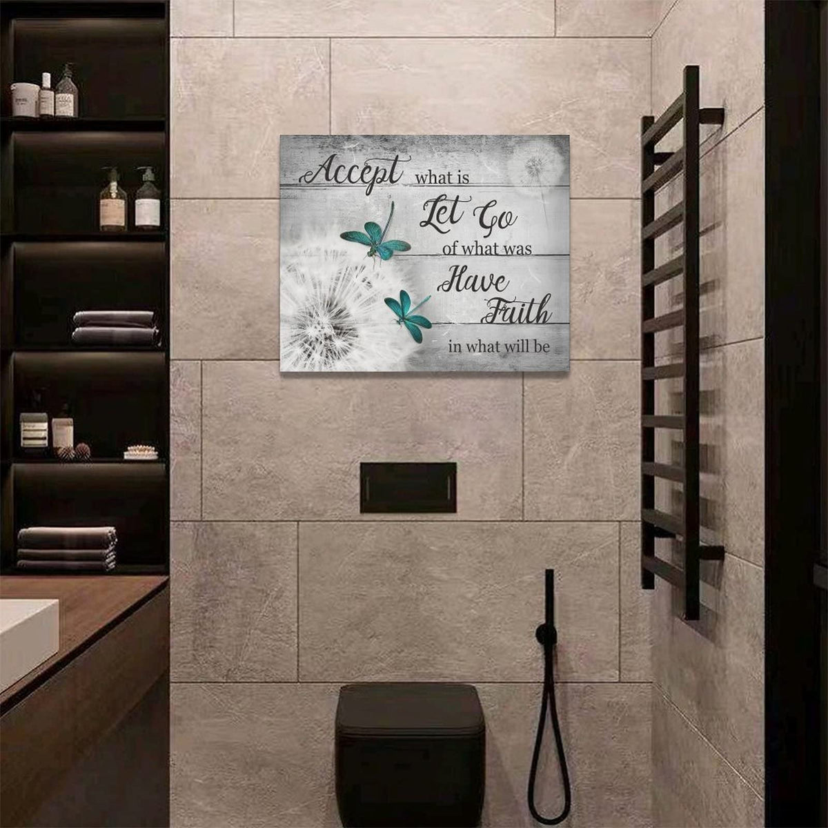 Black and White Dandelion Wall Art Teal Dragonfly Pictures Wall Decor Inspirational Quotes Canvas Painting Prints Modern Artwork Home Decoration for Bathroom Bedroom Living Room 20"x16" (Black And White Dandelion / 20"L x 16"W)