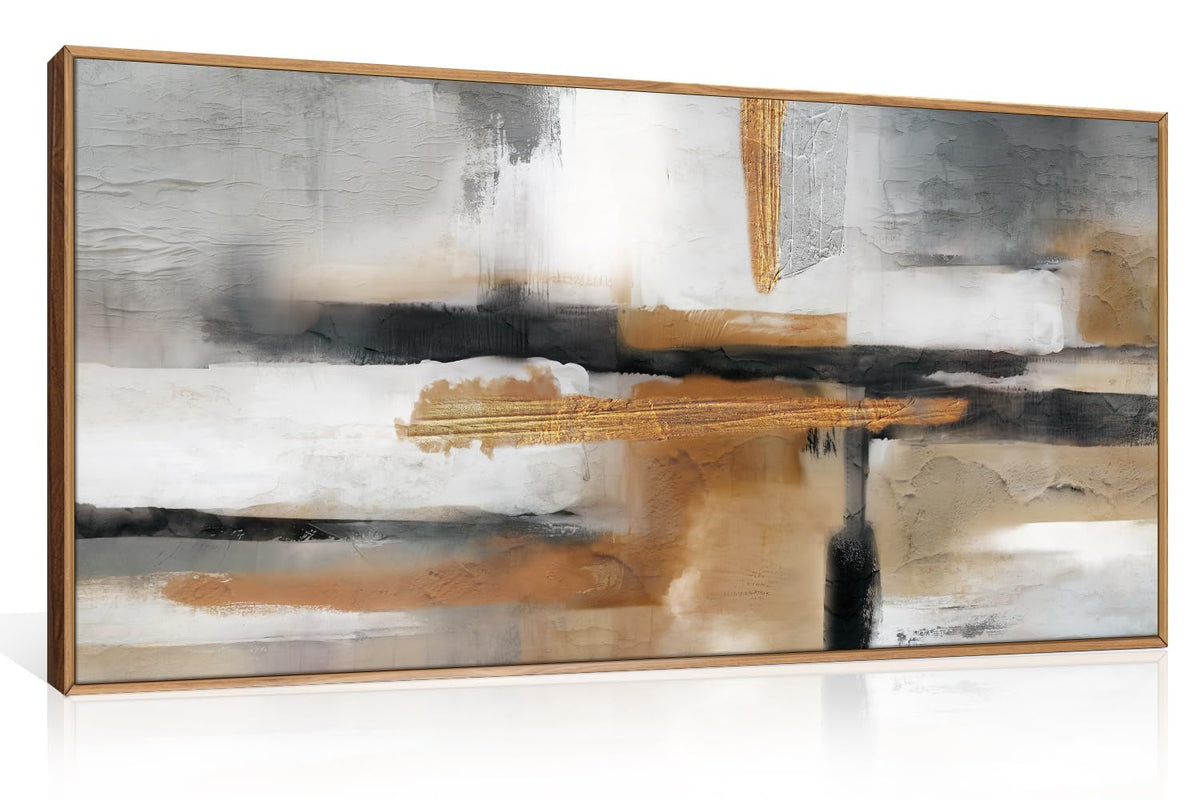 Modern Abstract Framed Canvas Wall Art Set (Gold and Gray Wall Art / 20"L x 40"W)