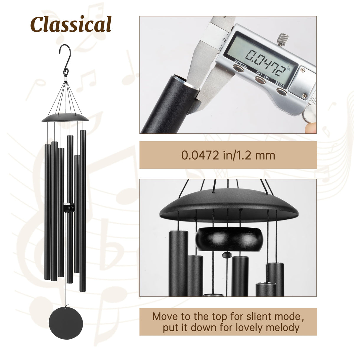 38" Wind Chimes for Outside (Delicate Black / 38")