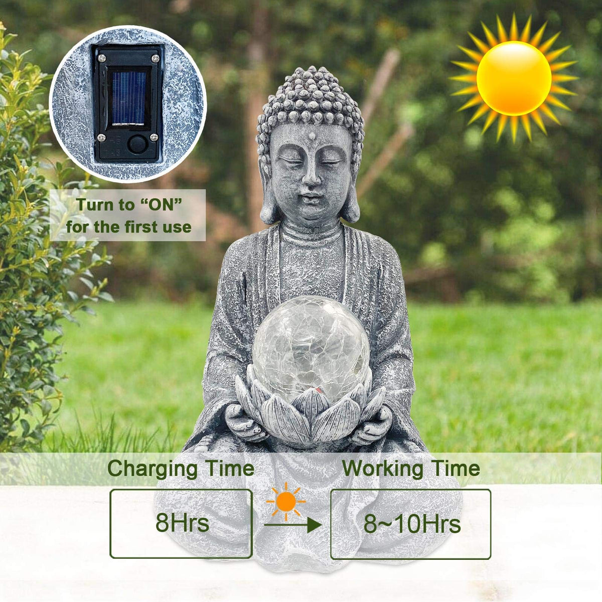 Meditating Buddha Statue with Solar Light (Gray)