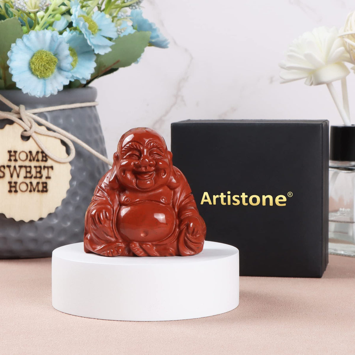 Red Jasper Crystal Smiling Happy Buddha Statue (Red Jasper)