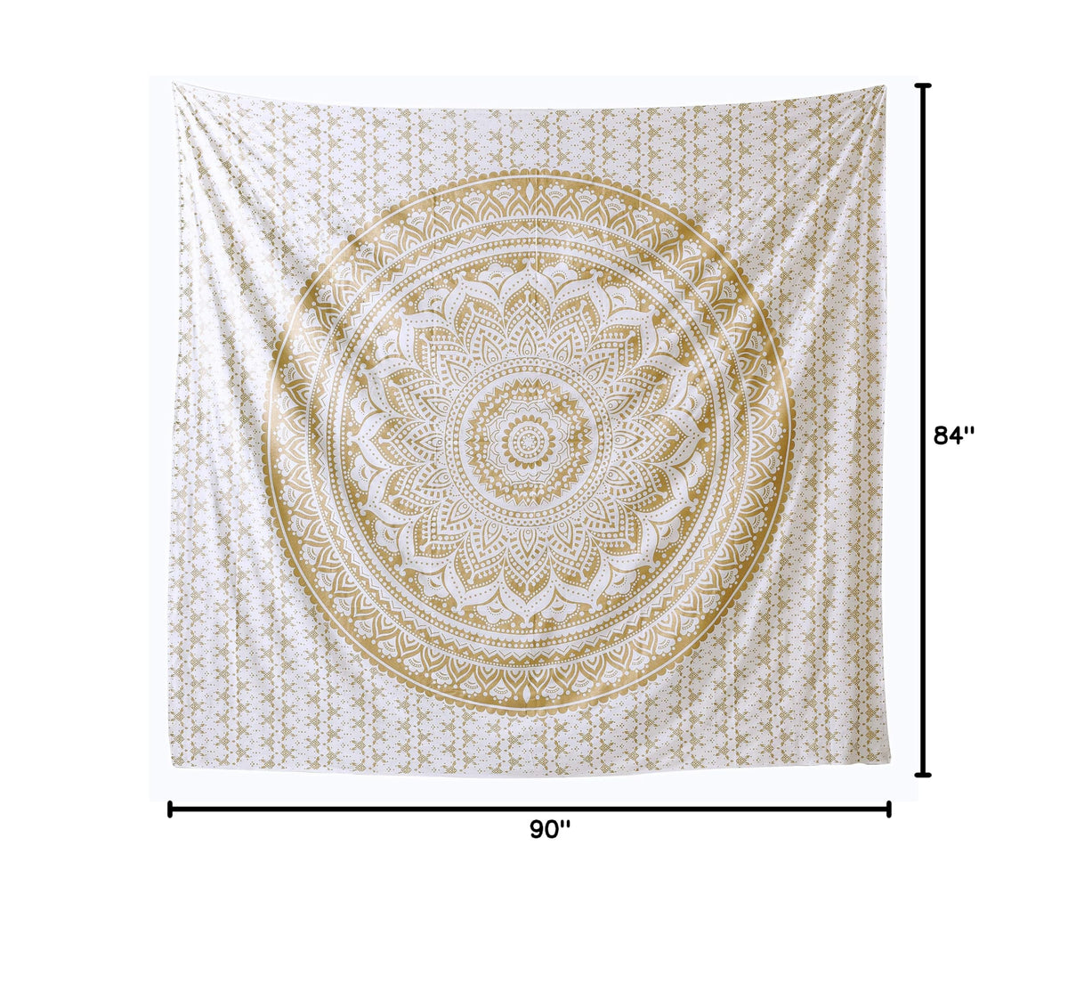 Tapestry Golden HIppie Mandala Ombre Wall Hanging (90"L x 84"W / Gold)