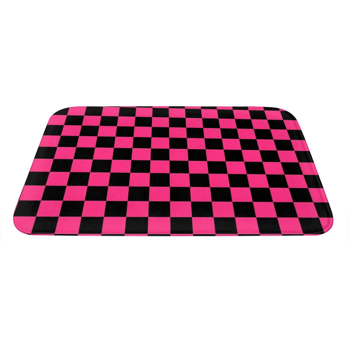 Pink Black Checkered Bath Mat Non (1'4" x 1'11" (Rectangular) / Pink Black Checkered)