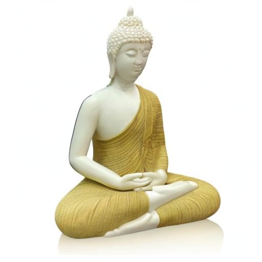 12 inch Ceramic Buddha Statues for Home Decor (Yellow)