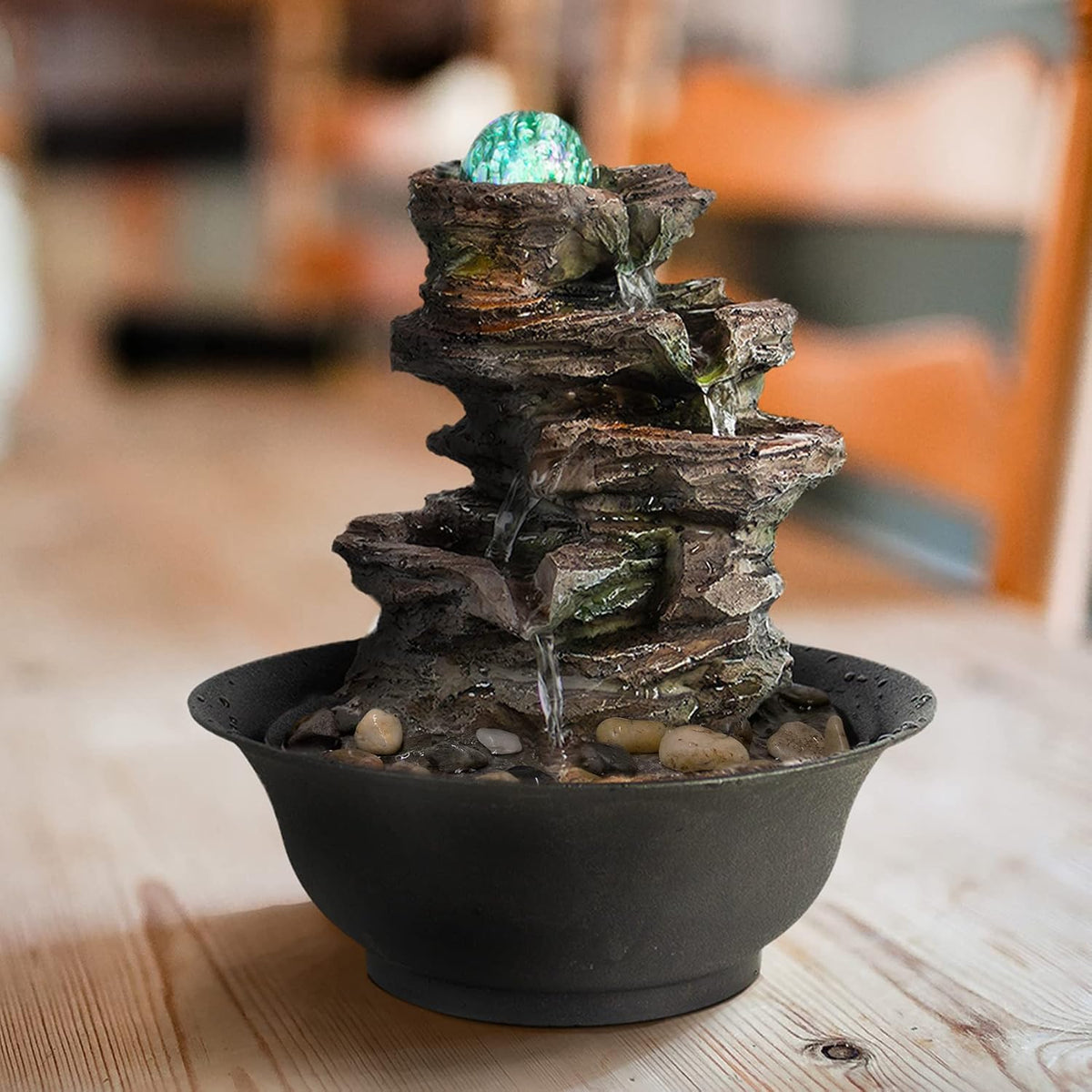 Resin Desktop Rock Waterfall Fountain (Brown Gray)