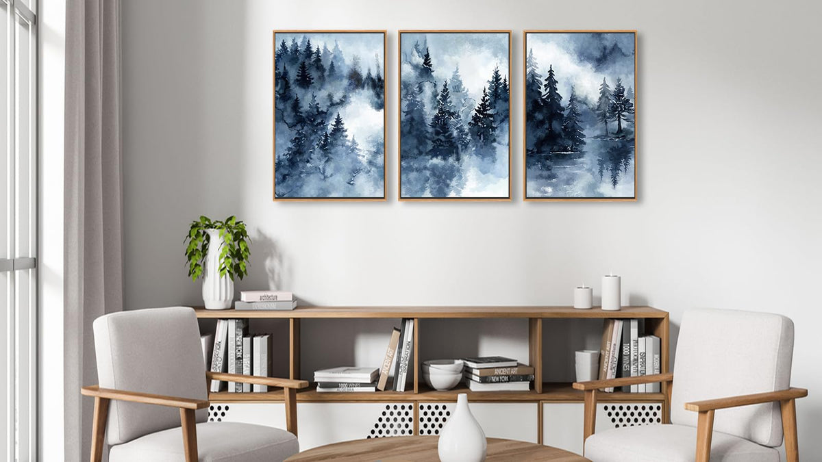 Foggy Forest Framed Wall Art (Blue Grey Foggy Forest / 36"L x 24"W)