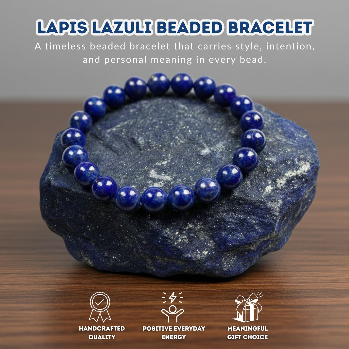 Lapis Bracelet 8mm Beaded Bracelet (Lapis / Large)