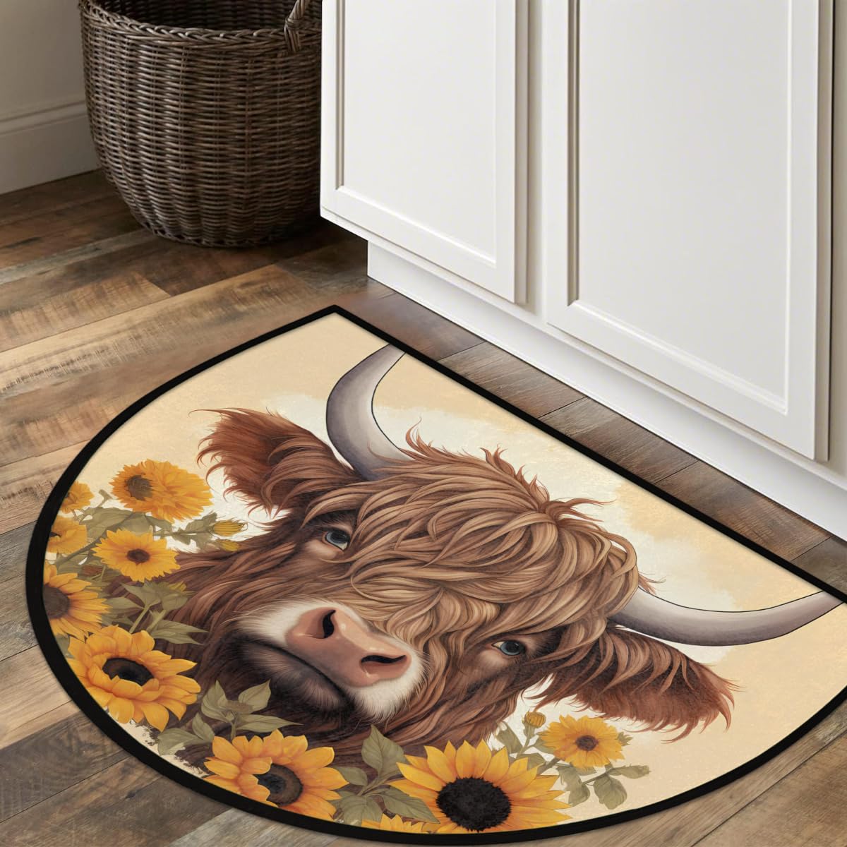Half Round Door Mat Animal Highland Cow Sunflower Non (C 06)