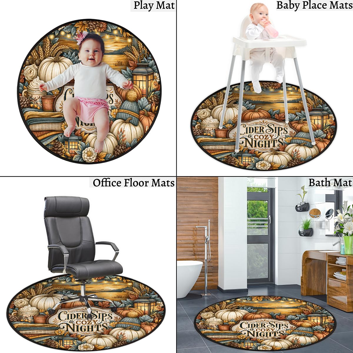 3 Ft Pumpkin Round Rug Circle Area Rugs Circular Door Mat for Indoor (B:b-10 / 3' (Round))