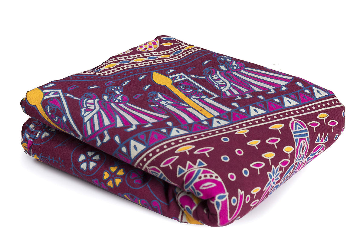 Indian Hippie Bohemian Beautiful Elephant Maroon Color Mandala Curtain Panels (25"W x 74"L (Pack of 2) / Maroon Pink)