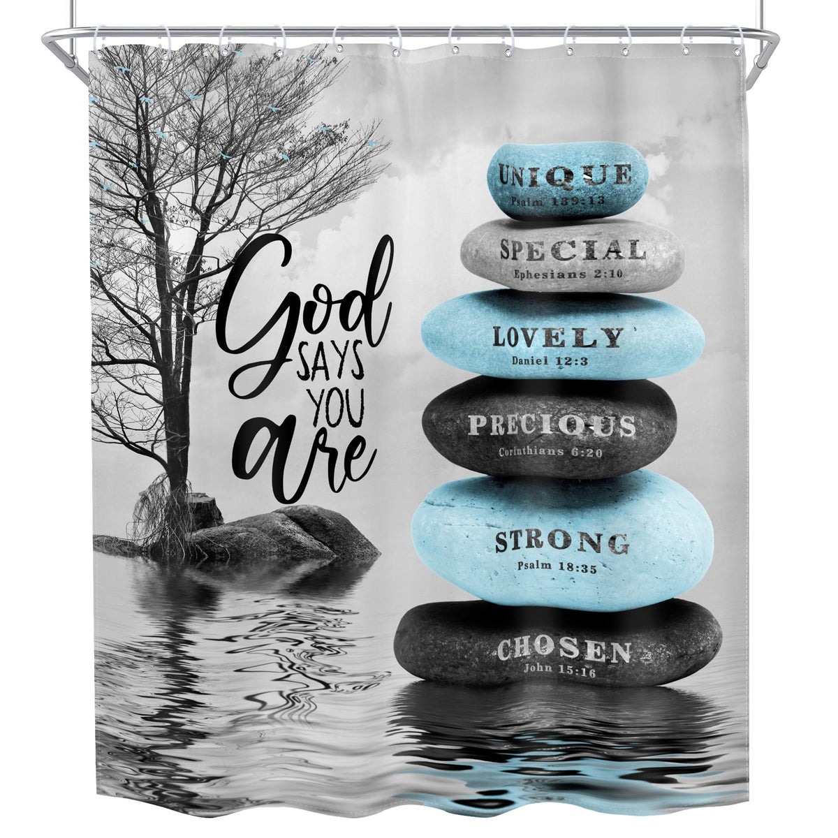 Zen Stone Blue Shower Curtain 60Wx72H Bible Verse Spa for Bathroom (A1-blue / 60"W x 72"L (Pack of 1))