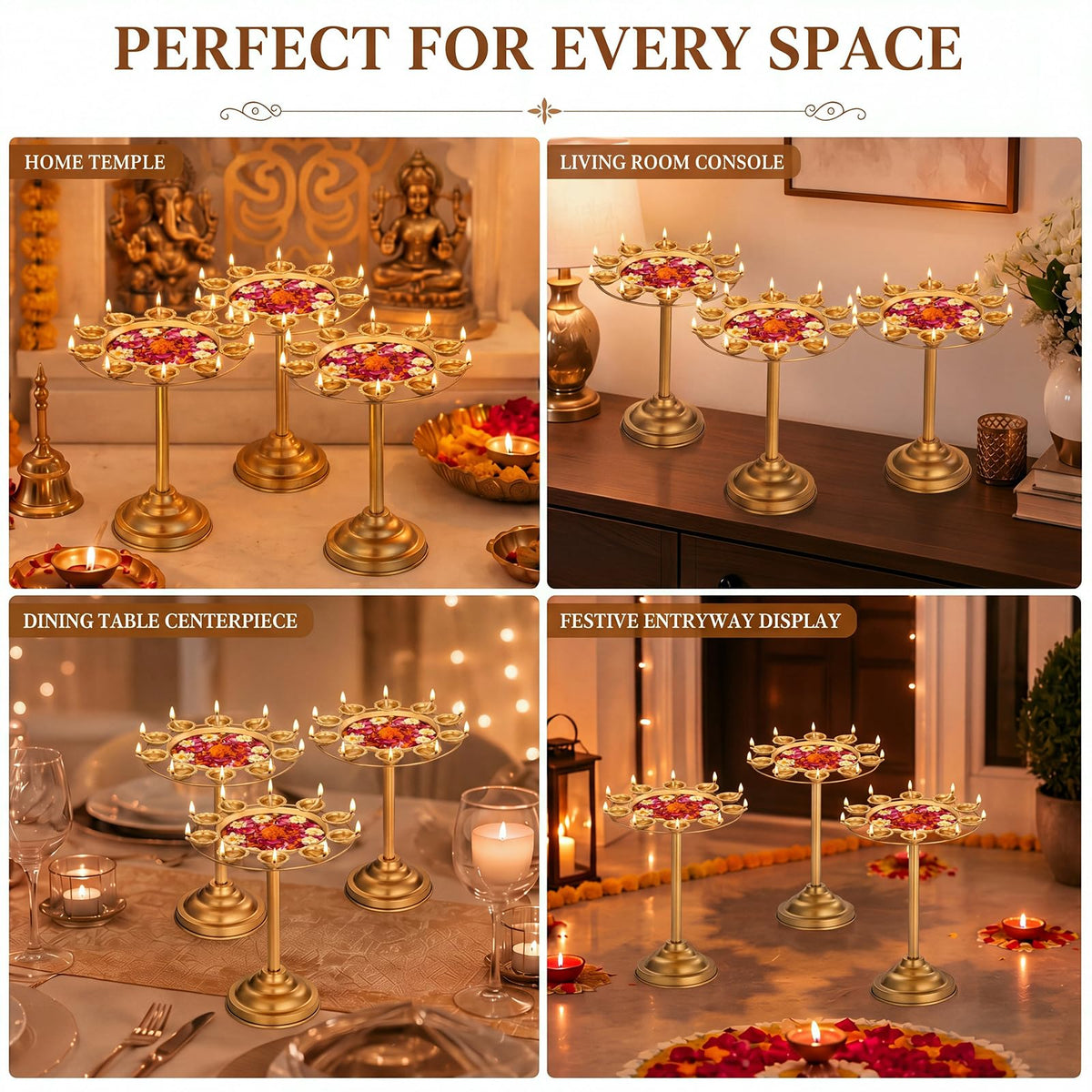 3 Diwali Lotus Urli Bowl Candle Holder for Indian Diwali Pooja (Urli Bowl)