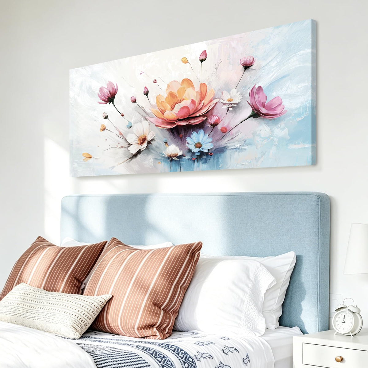 Abstract Floral Wall Art Colorful Canvas For Living Room 48X24 In (Colorful Flower Wall Art / 48"L x 24"W)