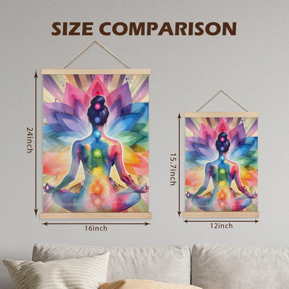 Seven Chakra Yoga Meditation Zen Wall Art Poster Framed (16"L x 24"W / Colorful Lotus Meditation Statue)