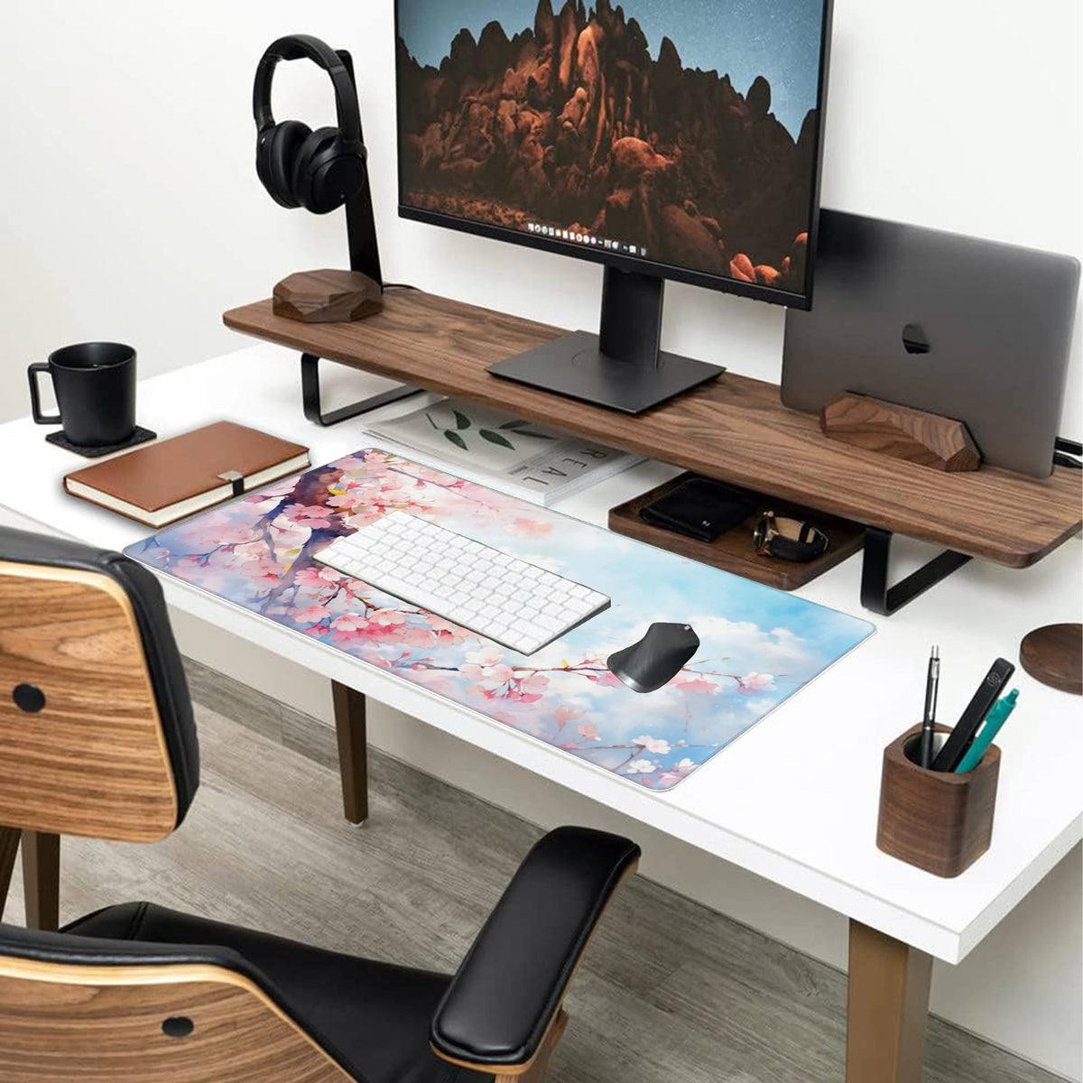 Large Gaming Mouse Pad for Desk (15.7" x 35.4" / Cherry Blossom Tree)