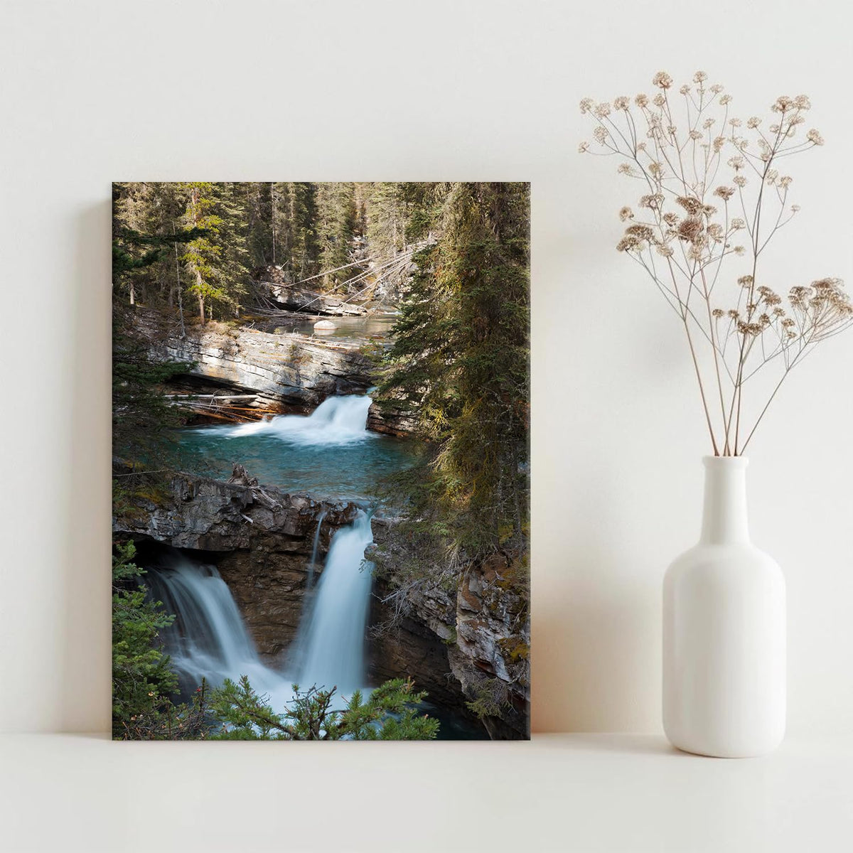 Forest Waterfall Canvas Wall Art Banff National Park Pictures Wall Decor Mountain Landscape Painting Prints Nature Sunrise Pine Tree Scene Poster Artwork for Living Room Bedroom Home Decoration 12x16” (12"L x 16"W / Nature09)