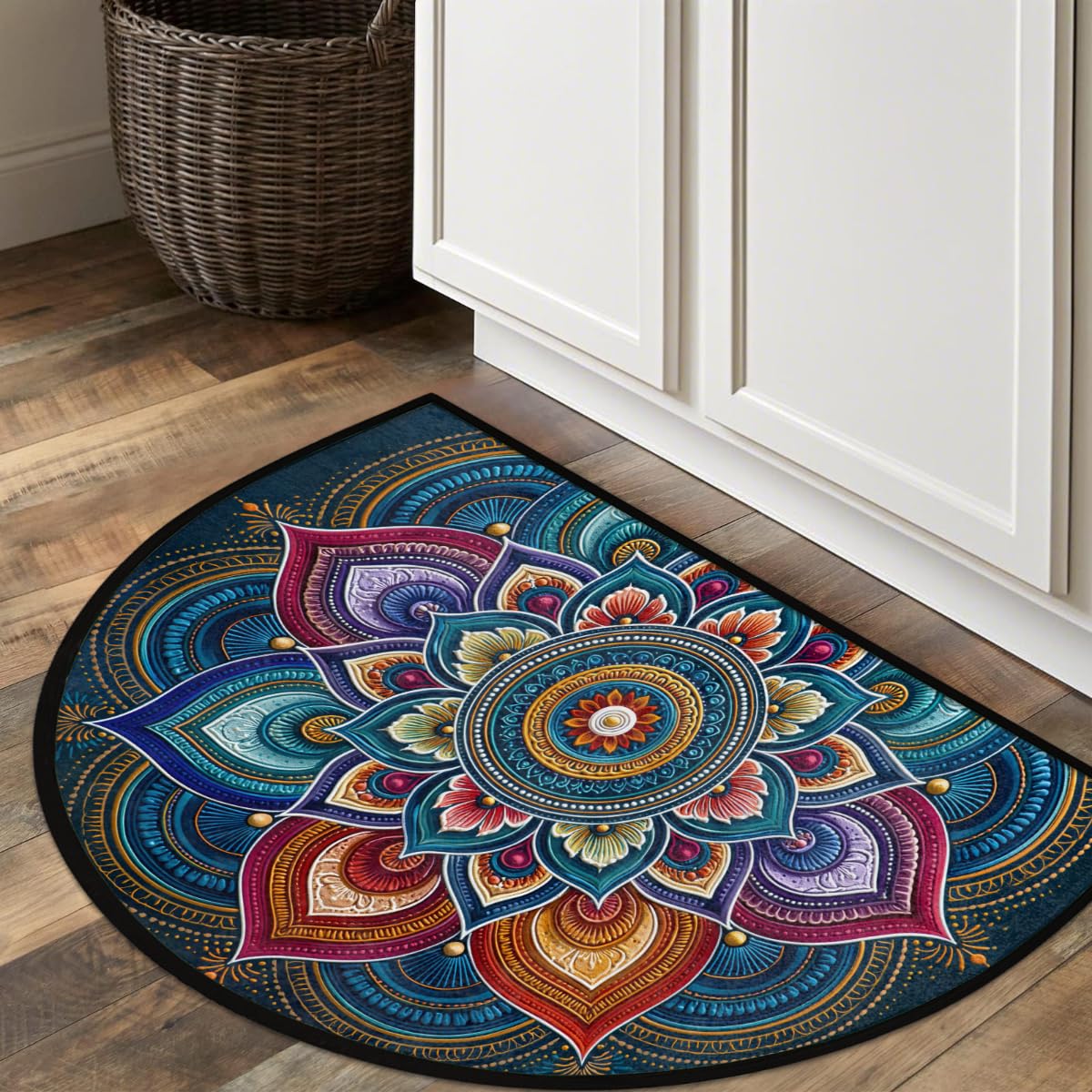 Flower Half Round Door Mat Semi Moon Rug Fireplace Carpet Area Rugs (Z:color:57)