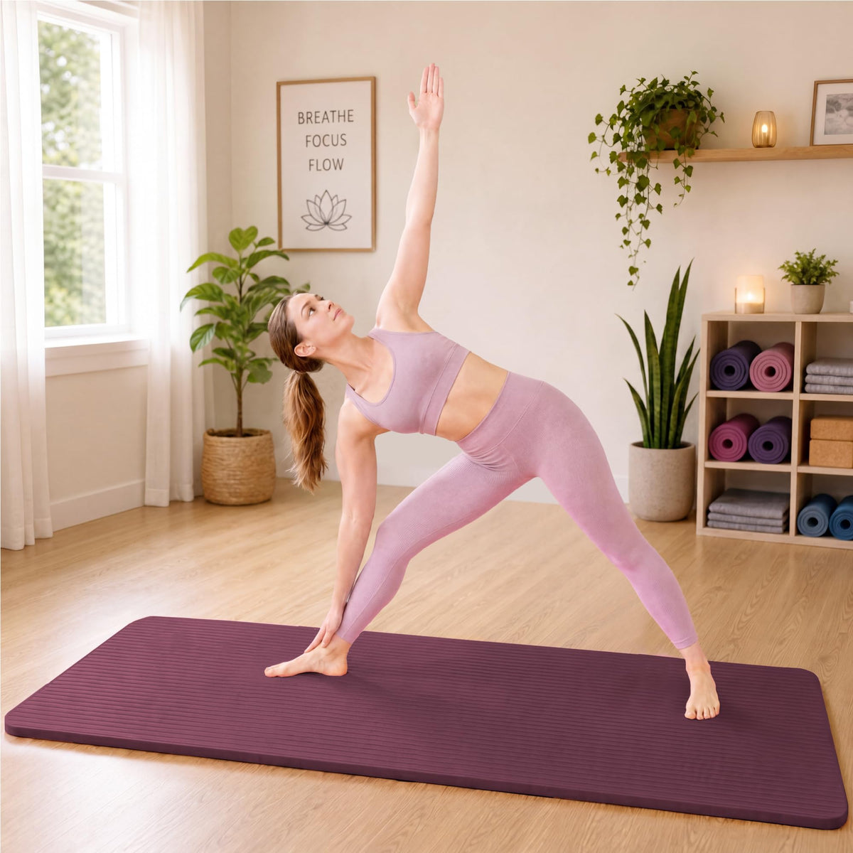 1 2" Thick Yoga Mat (Burgundy / 71"L x 24"W x 0.5"Th)