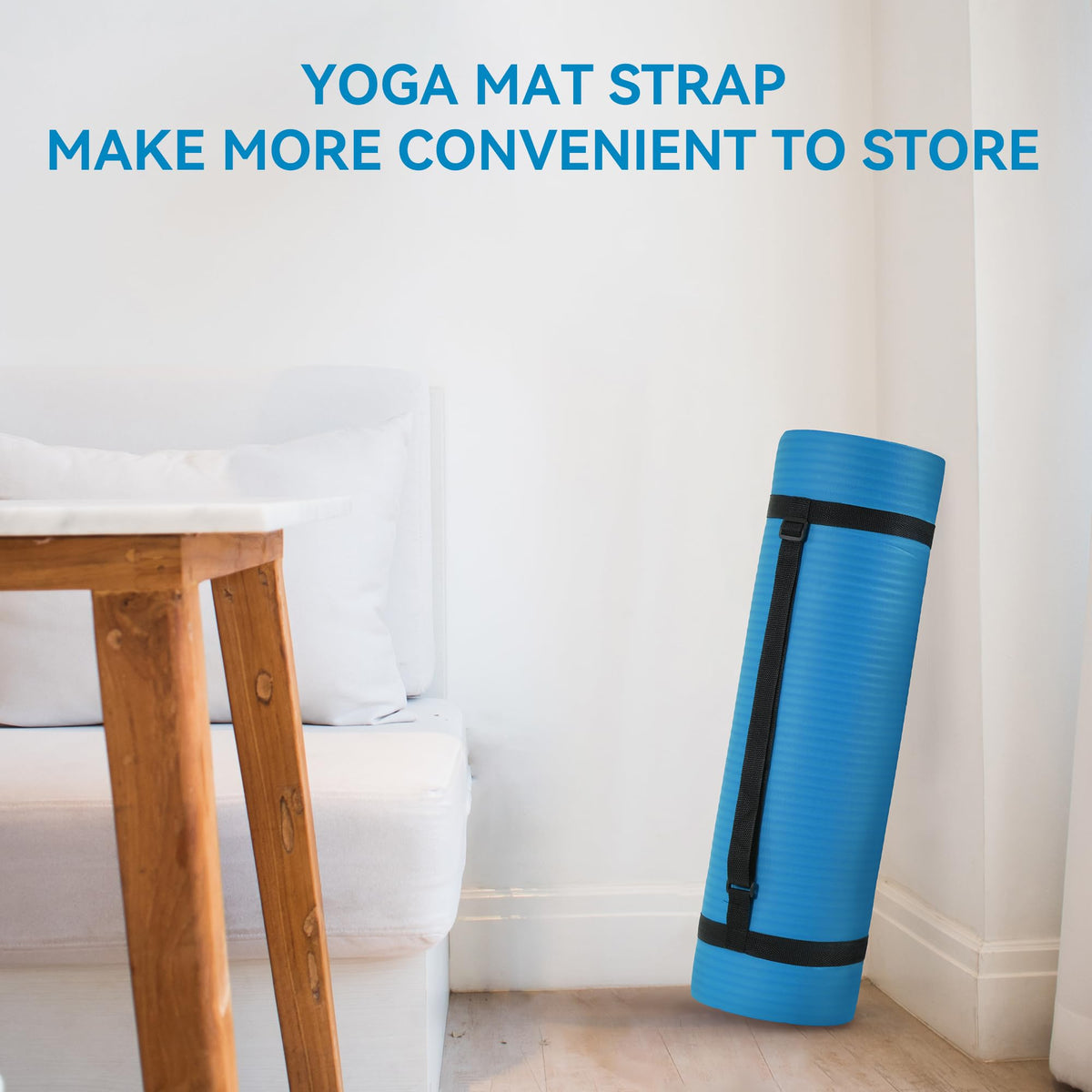 1/2-inch Thick High Density Exercise Yoga Mat with Carrying Strap (Blue)