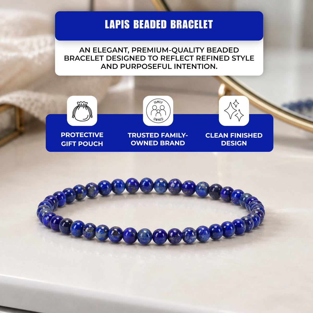 Lapis Bracelet 4mm Beaded Bracelet (Lapis / Small)